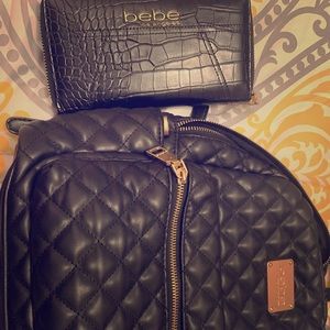 Bebe backpack purse and wallet